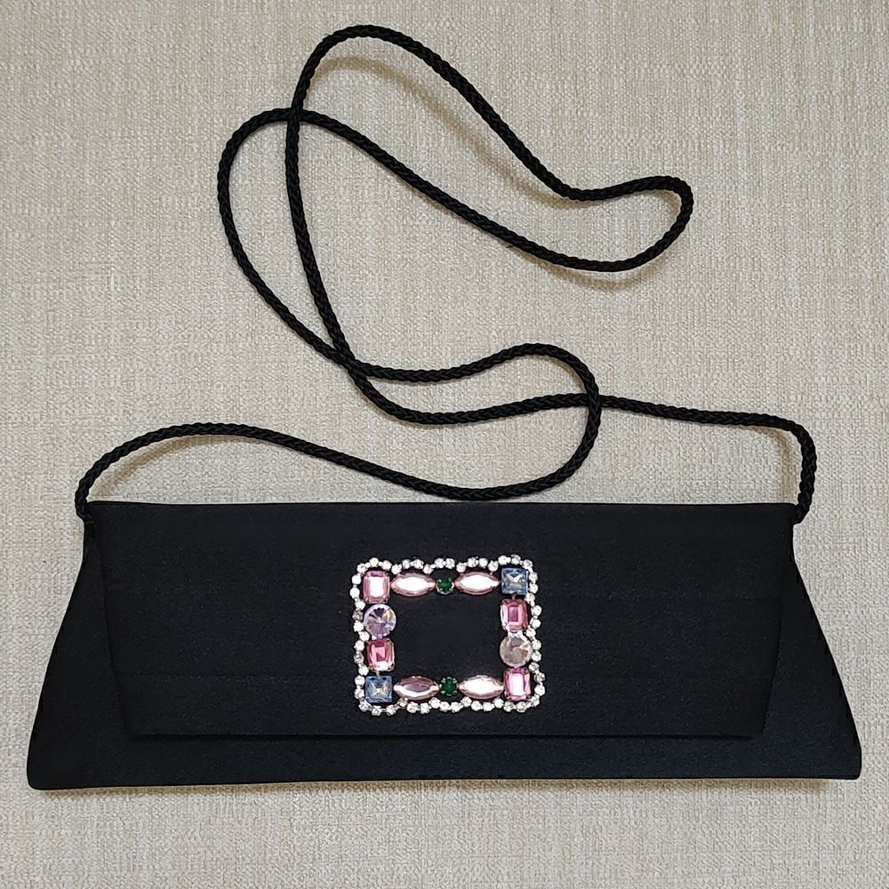 Jessica McClintock Black Jeweled Evening Shoulder Bag